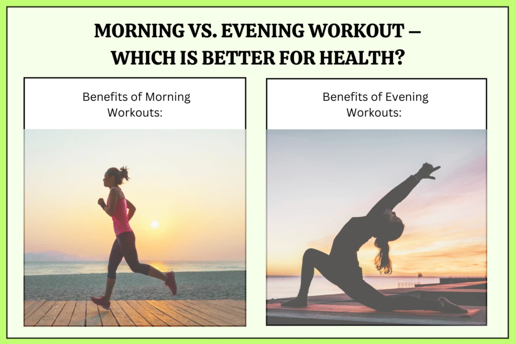 Woman exercising in the morning and another woman exercising in the evening for workout comparison.