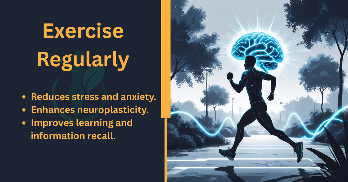 Brain Rot prevention illustration: person exercising with glowing brain energy in futuristic park