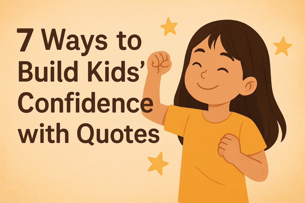 Illustration of a happy child smiling with stars, symbolizing self-esteem and 7 ways to build kids’ confidence with quotes.