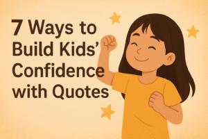 Illustration of a happy child smiling with stars, symbolizing self-esteem and 7 ways to build kids’ confidence with quotes.