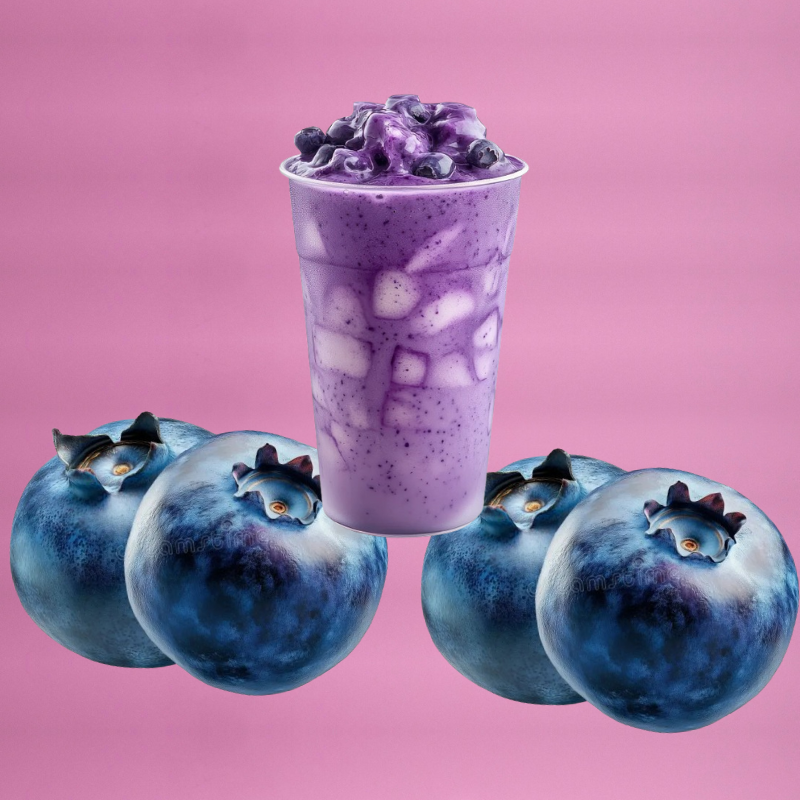 Fresh blueberries with a glass of blueberry juice on a white background, rich in antioxidants for brain health and memory improvement.