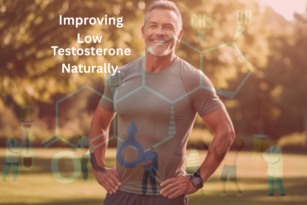 Confident middle-aged man outdoors, enjoying sunlight and nature, symbolizing improved energy and vitality through natural testosterone support.