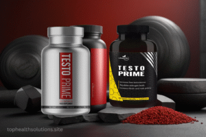TestoPrime supplement bottle on a clean fitness-themed background representing energy and natural testosterone support.
