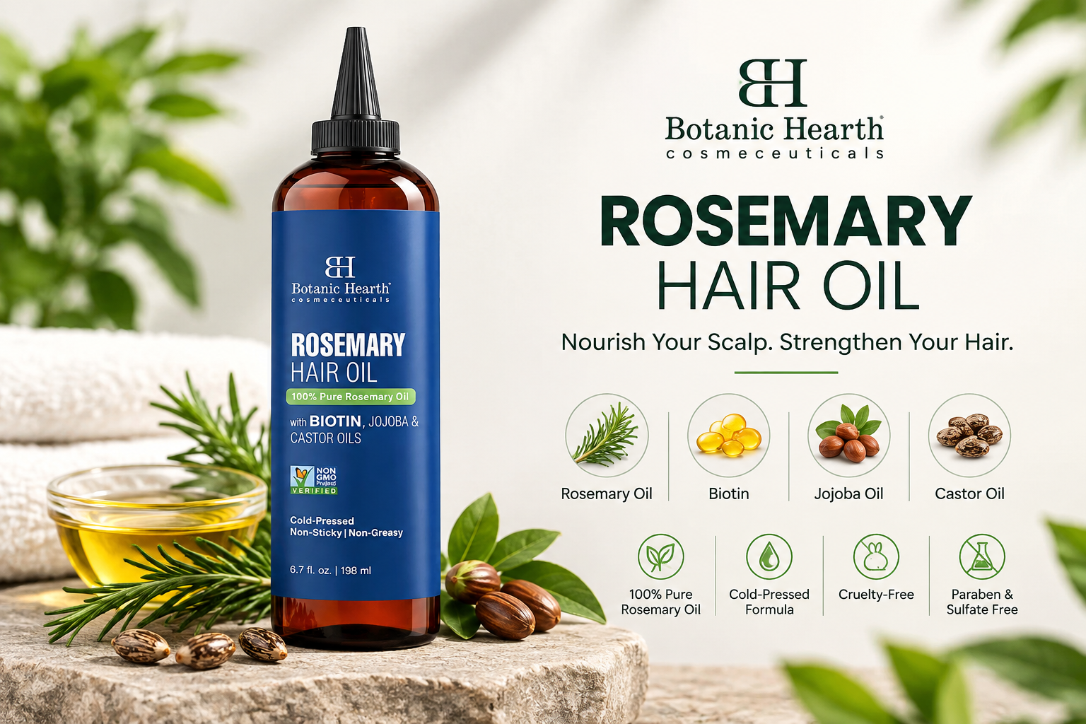 Botanic Hearth Rosemary Hair Oil with Biotin, Jojoba and Castor Oil